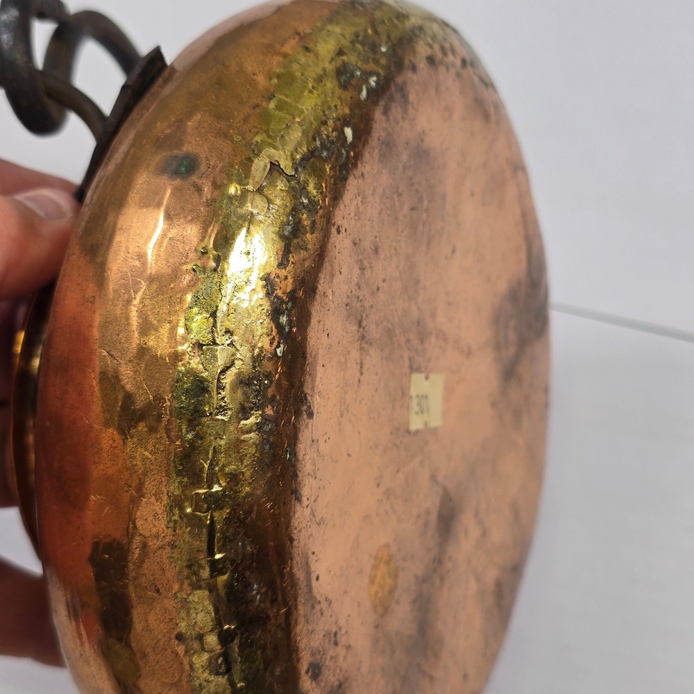 Antique Hand Hammered Copper Cauldron Wrought Iron Handle Dovetail Primitive Pot - Picture 6 of 8